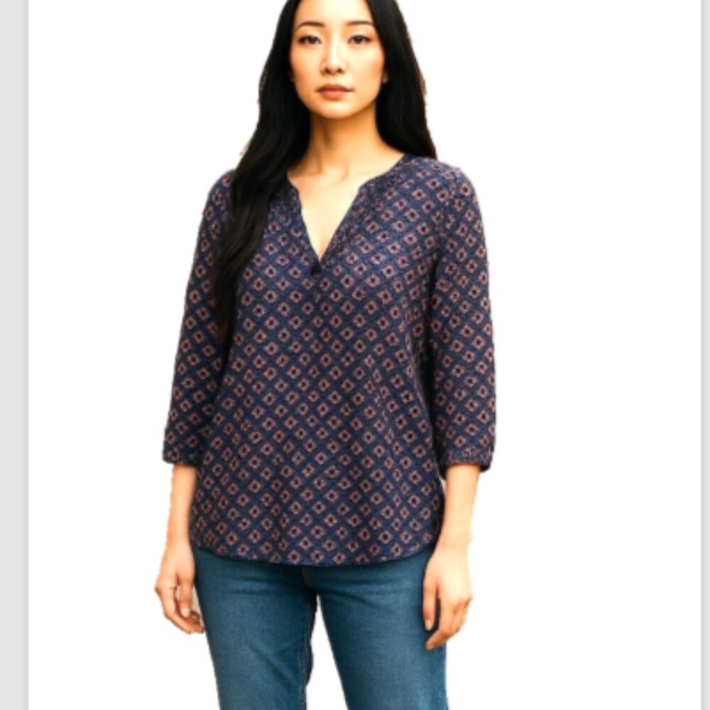 GAP Women’s Blue Top Sz M Raglan 3/4 Sleeve Lightweight V Neck EUC